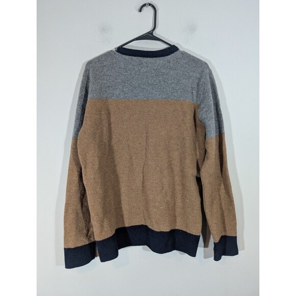 J. Crew Sweater Men Sz M Colorblock Gray Tan Lambswool Crew Neck Preppy Pullover - Picture 2 of 7
